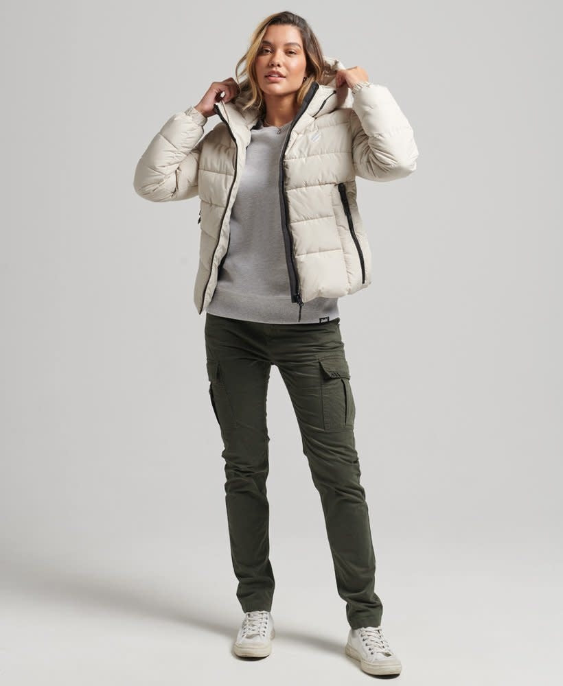 Superdry Sport Hooded Spirit Sports Puffer Beige