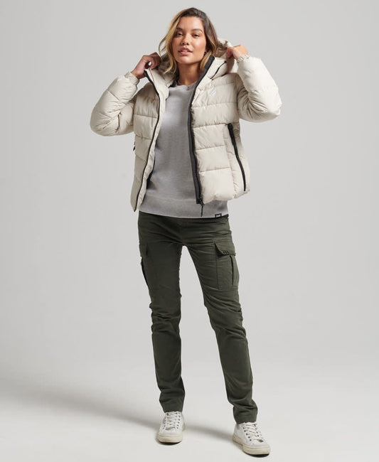 Superdry Sport Hooded Spirit Sports Puffer Beige