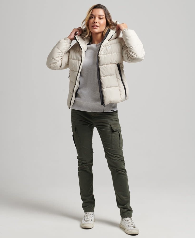 Superdry Sport Hooded Spirit Sports Puffer Beige