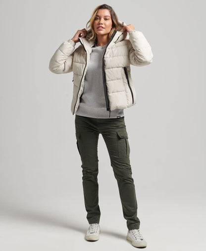 Superdry Sport Hooded Spirit Sports Puffer Beige