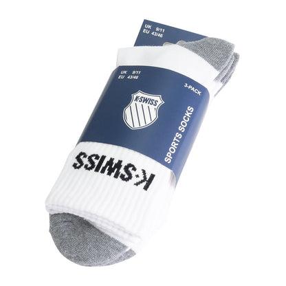 K-SWISS 3 PACK CREW SOCKS WHITE